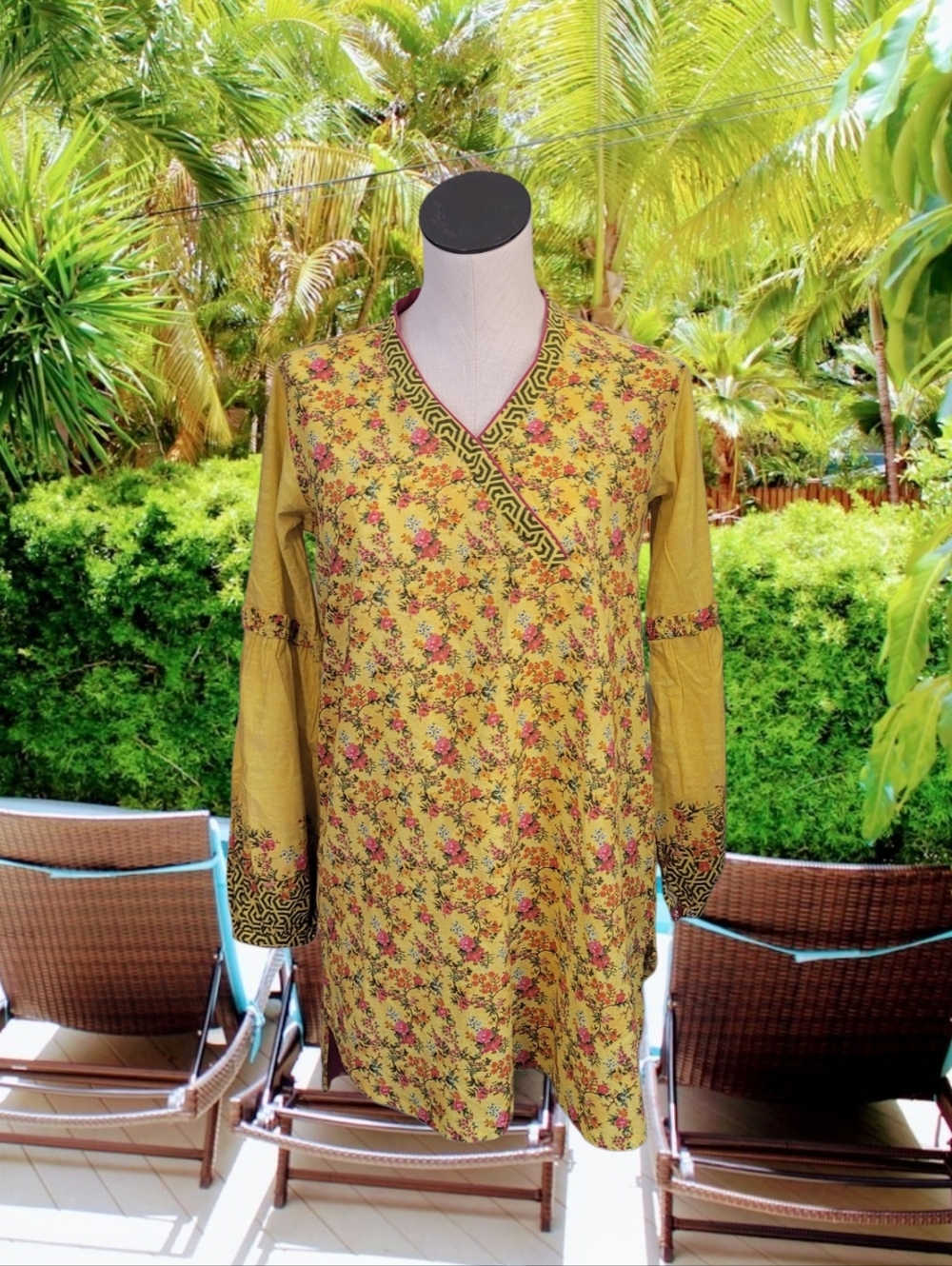 Floral Yellow V-Neck Women’s Kurta
